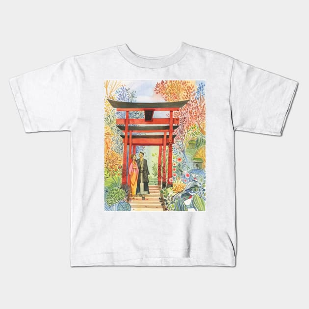 Japan Temple Kids T-Shirt by Alina Chau